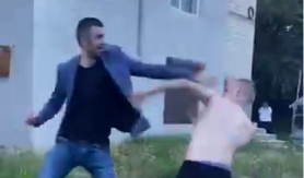 VIDEO // Președintele socialist al raionului Drochia a bătut un tânăr cu pumnii și picioarele în fața unui magazin